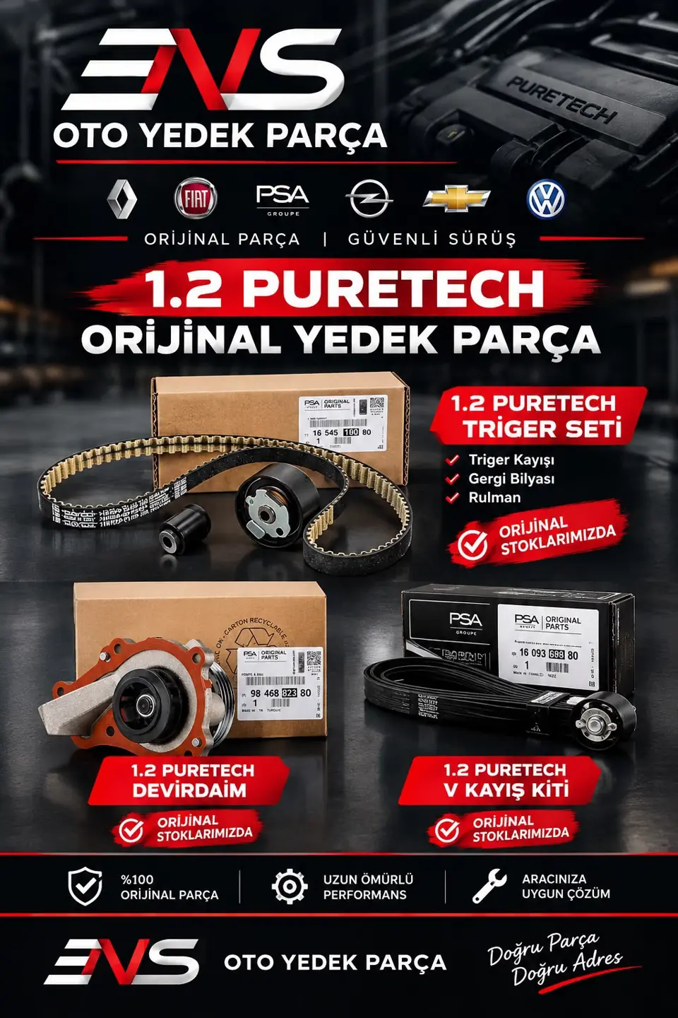 1.2 PureTech orijinal triger seti, devirdaim ve V kayış kiti